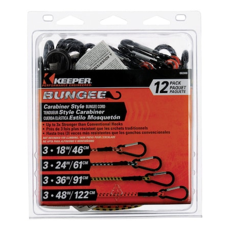 Keeper Keeper Assorted Carabiner Style Bungee Cord 18 in. L X 0.315 in. 12 pk 6300
